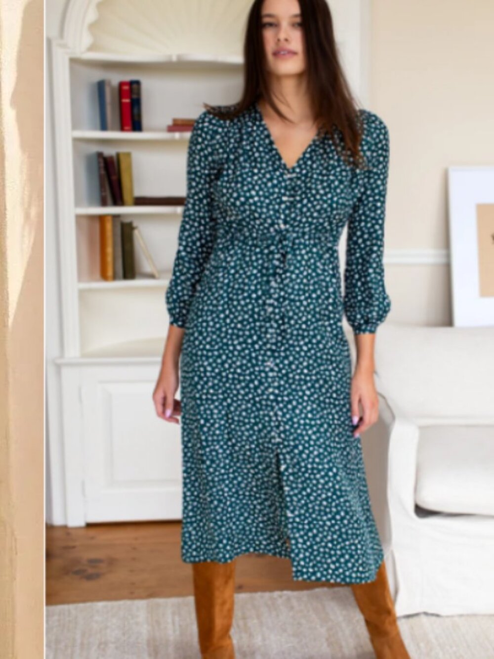 Emerson Fry May Floral Midi Marguerite Daisy Forest  Green White XS